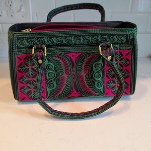 Embroidered Balinese Green and Pink Handbag